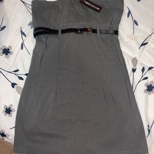 PrettyLittleThing Gray Dress with Black Belt